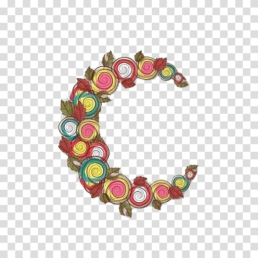 multicolored floral letter-C , Indian cuisine Eid Mubarak Eid al-Fitr Eid al-Adha Ramadan, Cartoon moon transparent background PNG clipart