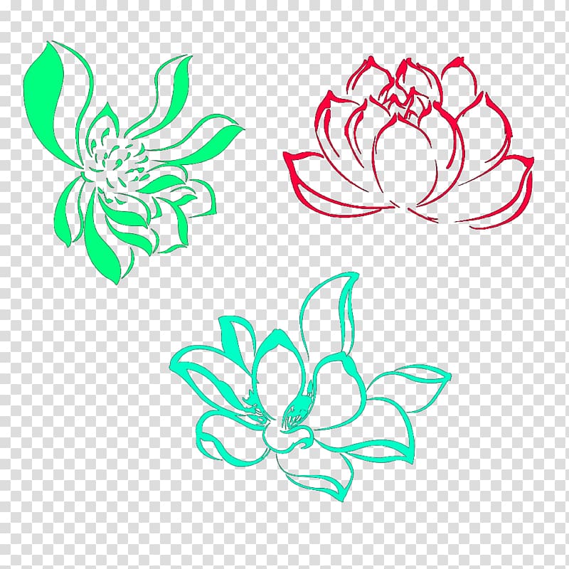 Drawing Nelumbo nucifera, Three phosphors color lotus transparent background PNG clipart