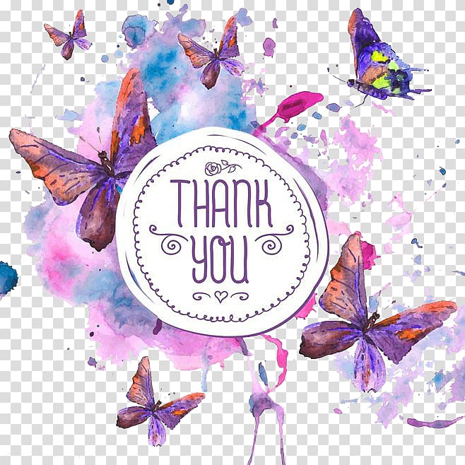 multicolored thank you art, Butterfly Watercolor painting Drawing, Purple Butterfly transparent background PNG clipart