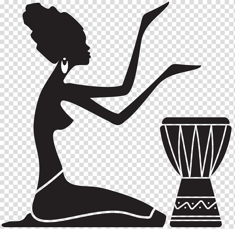 woman playing the djembe drum illustration, Silhouette America, Inc. Portrait Bead, African Women Silhouette transparent background PNG clipart
