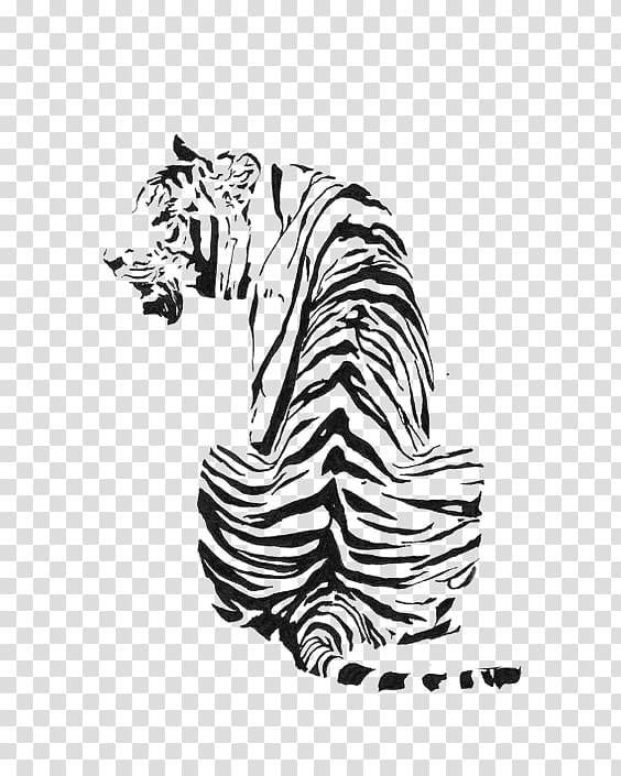 tiger illustration, White tiger Black and white Drawing, Tiger pattern transparent background PNG clipart