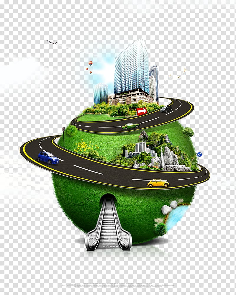 green earth illustration, Environmental protection Architecture Poster Illustration, Climb along the Earth City transparent background PNG clipart