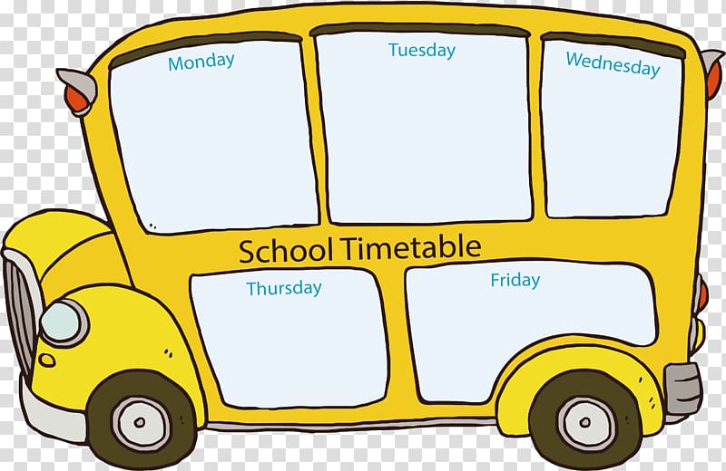 School bus, Hand drawn bus school schedule transparent background PNG clipart