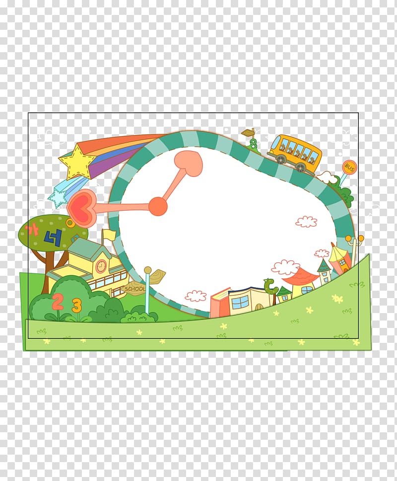 houses and clock art, Pre-school Paper Bulletin board Poster, Decorative painting cartoon forest border transparent background PNG clipart