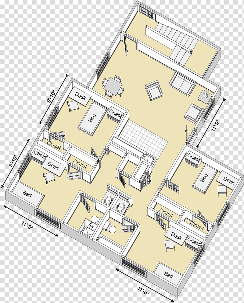 Bedroom Living room Dormitory Floor plan, furniture floor plan transparent background PNG clipart