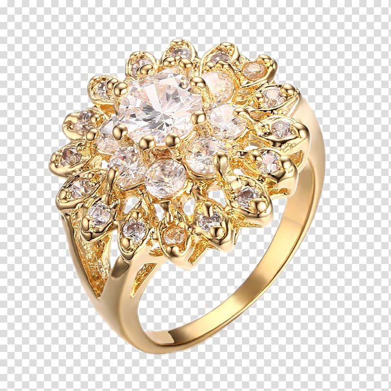 Wedding ring Gold Jewellery Cubic zirconia, ring transparent background PNG clipart