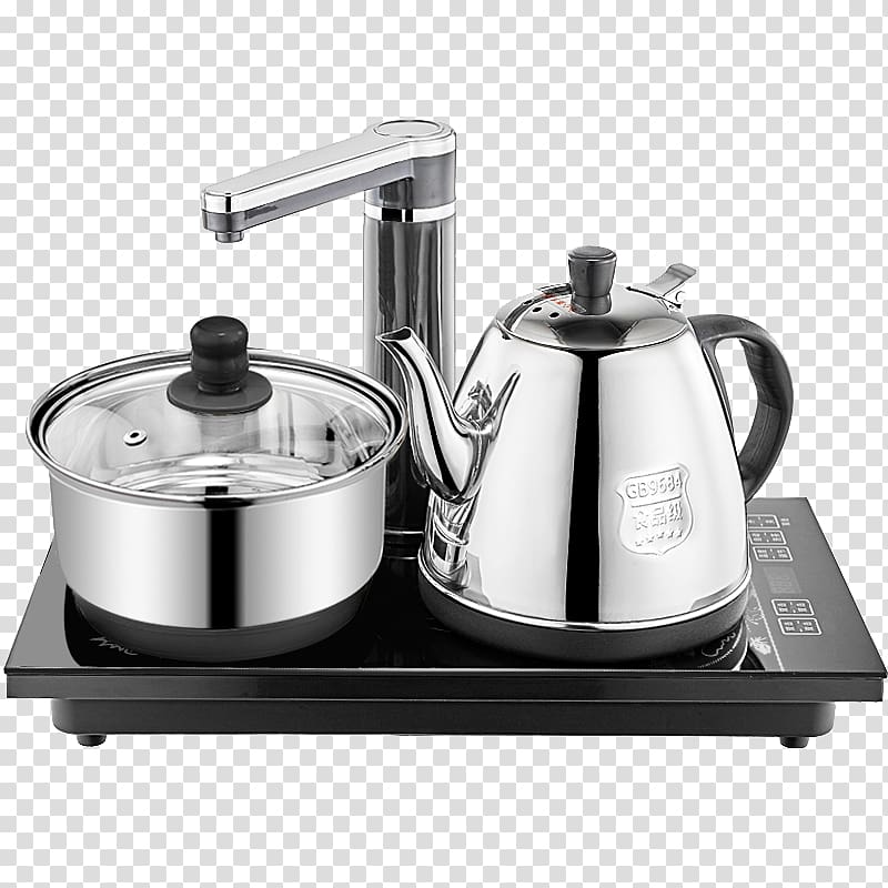 Kettle Tea Stainless steel Tableware, The whole set of automatic heating kettle transparent background PNG clipart