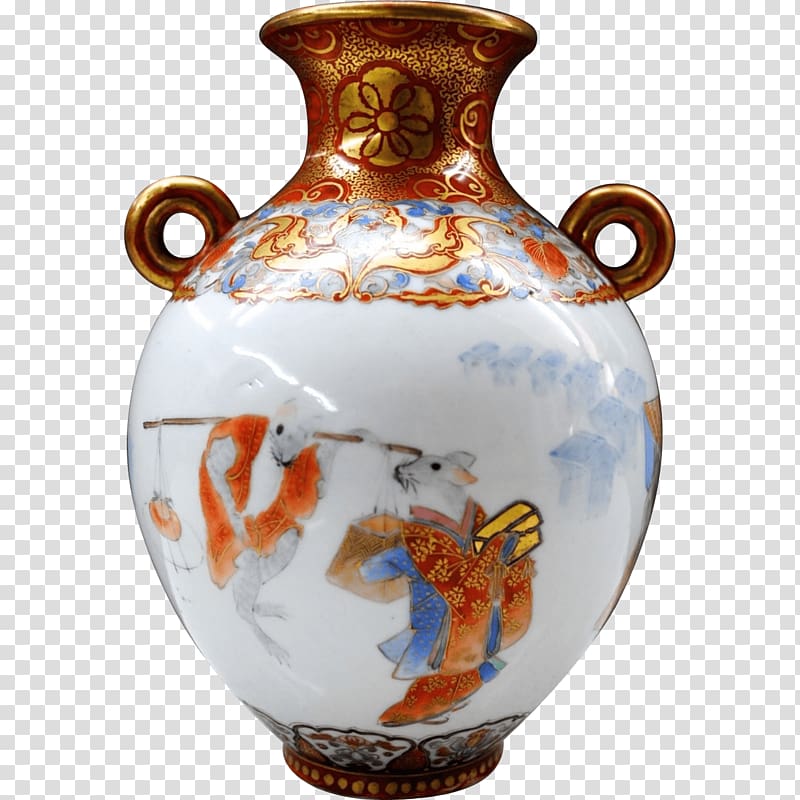 white, red, and gold vase, Antique Kutani Porcelain Vase transparent background PNG clipart