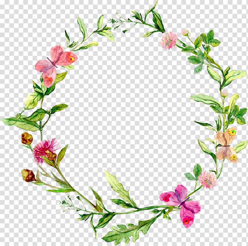pink petaled flower wreath illustration, Watercolor painting Herb , flower circle transparent background PNG clipart