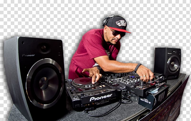 man playing terminal and audio mixers, Disc jockey Song, DJ transparent background PNG clipart