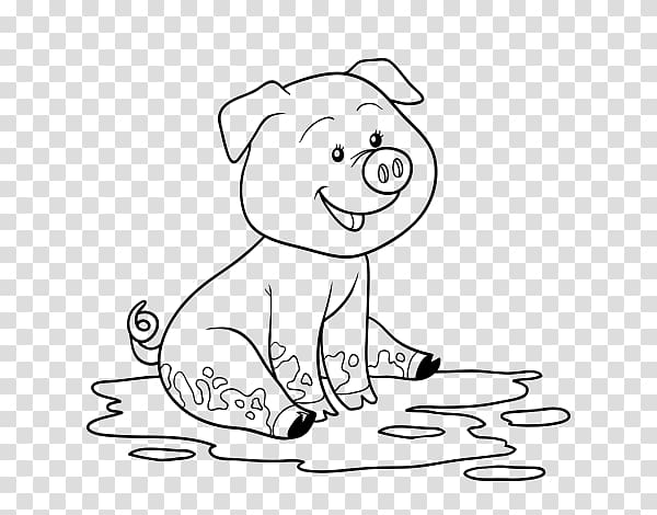 Coloring book Drawing Domestic pig, Mud splash transparent background PNG clipart