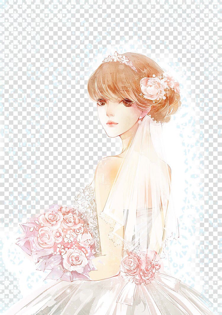 girl wearing wedding gown illustration, Bride Wedding Illustration,,painted bride transparent background PNG clipart