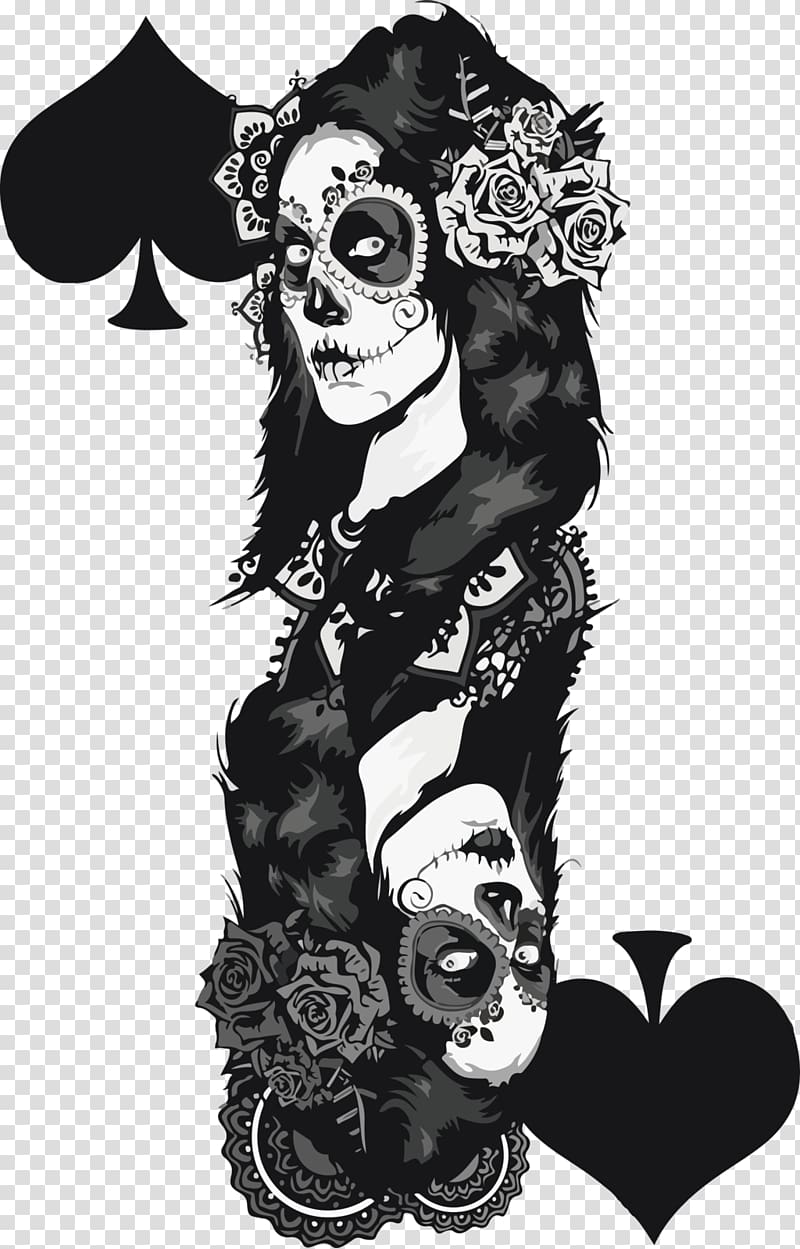 The Queen of Spades La Calavera Catrina Drawing Death Gambling, catrina transparent background PNG clipart