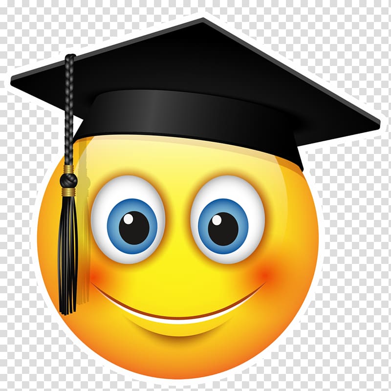 smile emoji with academic hat, Graduation ceremony Emoticon Emoji Smiley Square academic cap, Graduated transparent background PNG clipart