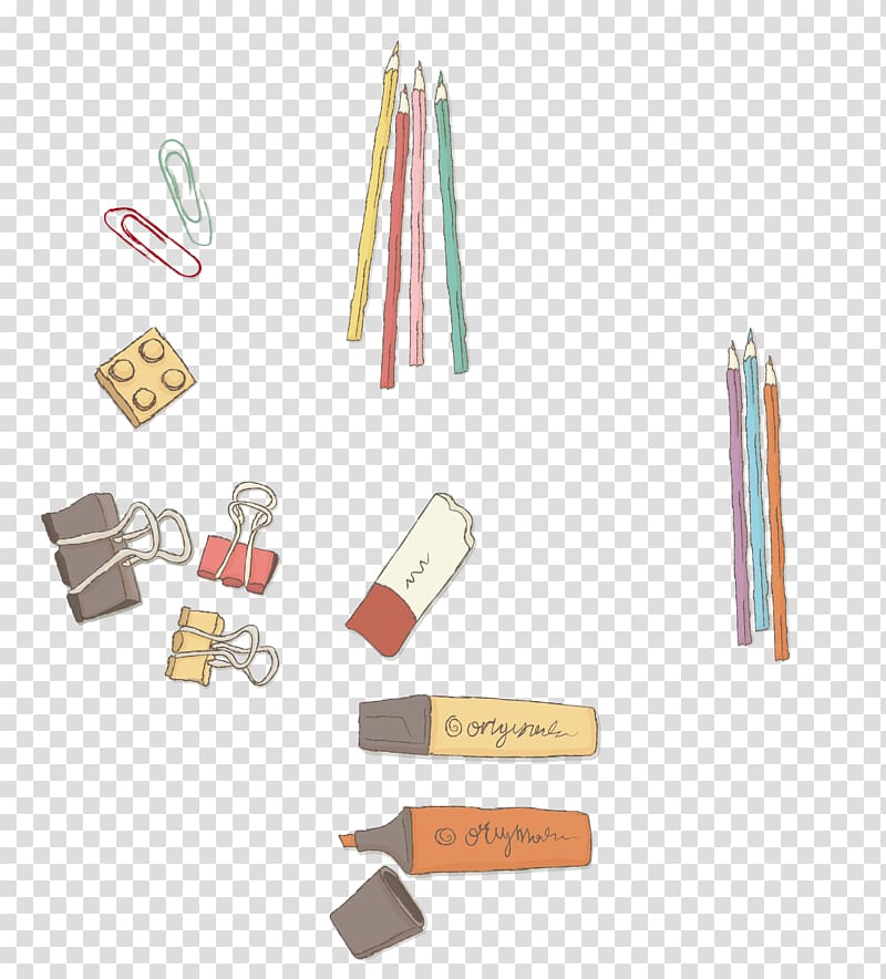 colored pencil illustration, Cartoon Learning, Cartoon hand painted school supplies transparent background PNG clipart