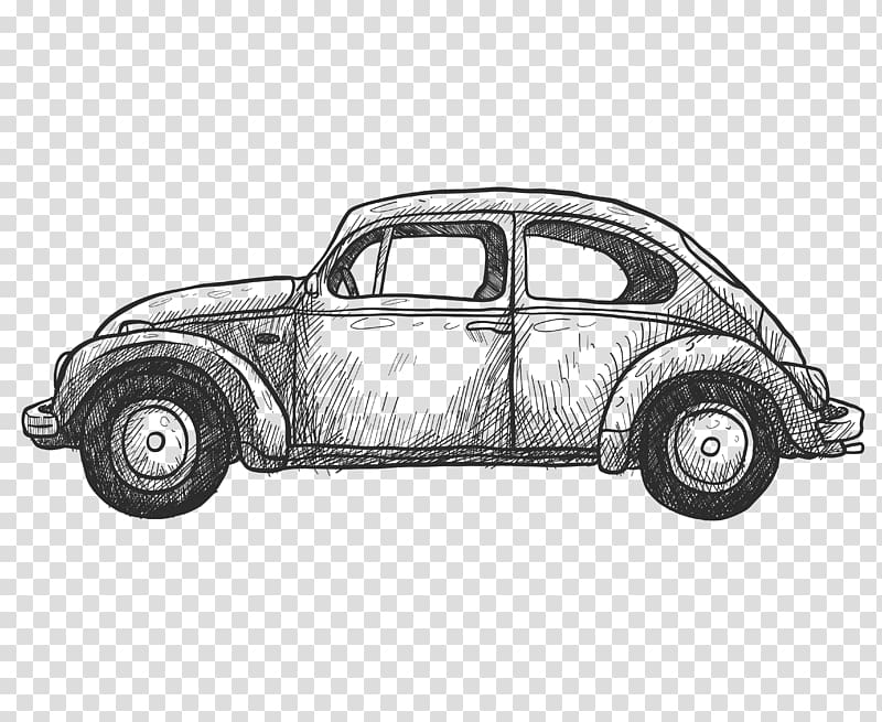 car illustration, Retro Beetle car wireframe transparent background PNG clipart