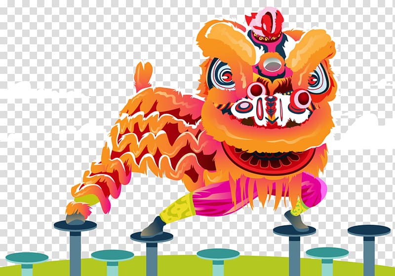 orange oriental dragon festival illustratio, Lion dance Chinese New Year, The Lion Dance transparent background PNG clipart