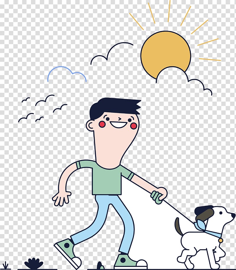 boy holding dog leash under sun illustration, Dog Animation Pet Walk cycle, Cartoon walk the dog transparent background PNG clipart