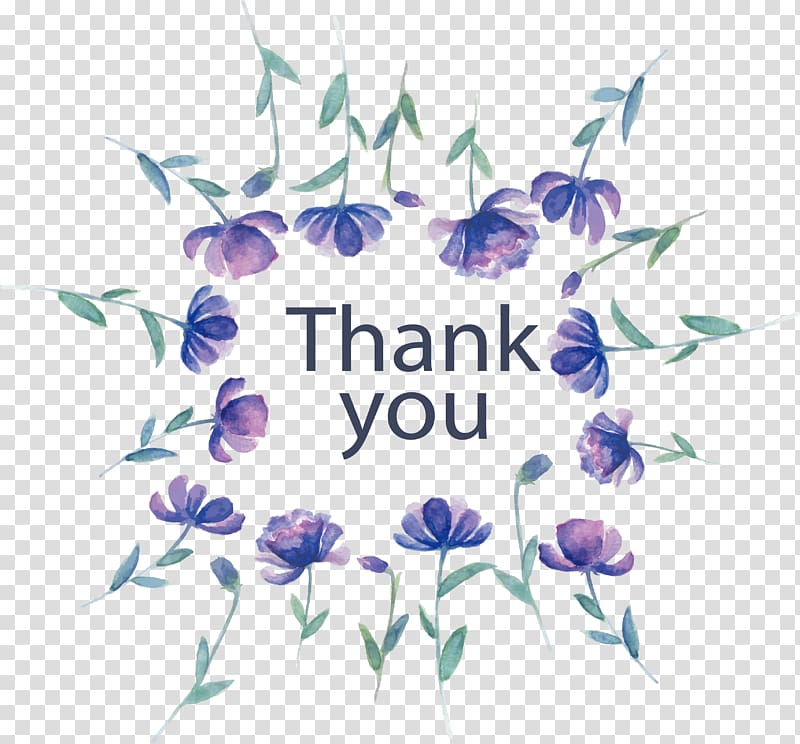 purple petaled flowers with thank you text overlay, Watercolor painting Graphic design Purple , Purple watercolor border transparent background PNG clipart