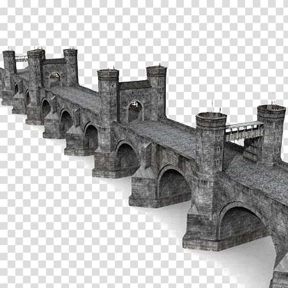 Odenton Pont Valentrxe9 Bridge Middle Ages 3D modeling, Vintage stone bridge transparent background PNG clipart
