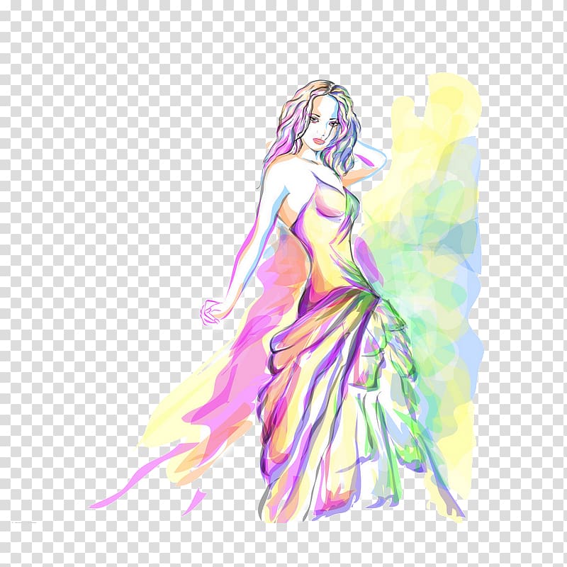 Drawing Fashion Illustration, Hand-painted dancers transparent background PNG clipart