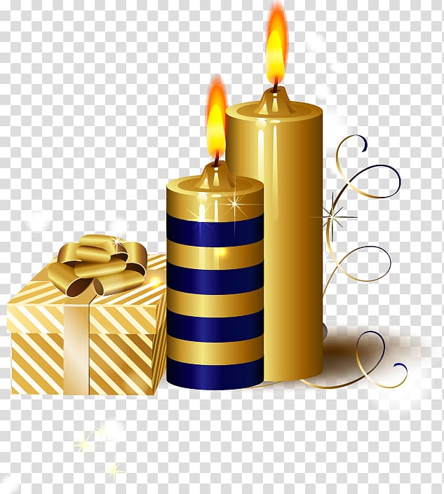 Christmas Illustration, Hand-painted golden candle gift box pattern transparent background PNG clipart