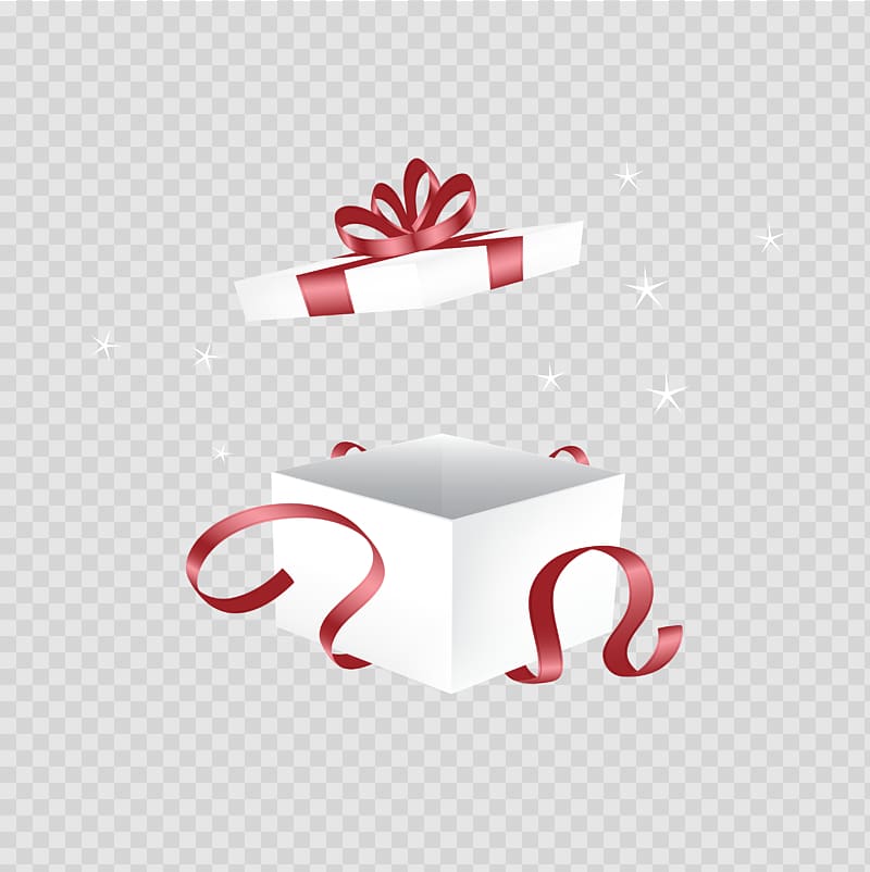 white box with red ribbon opened illustration, Gift Decorative box, Open white gift box diagram transparent background PNG clipart