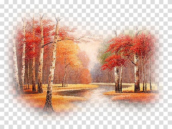 Watercolor painting Landscape Autumn, Paysage transparent background PNG clipart