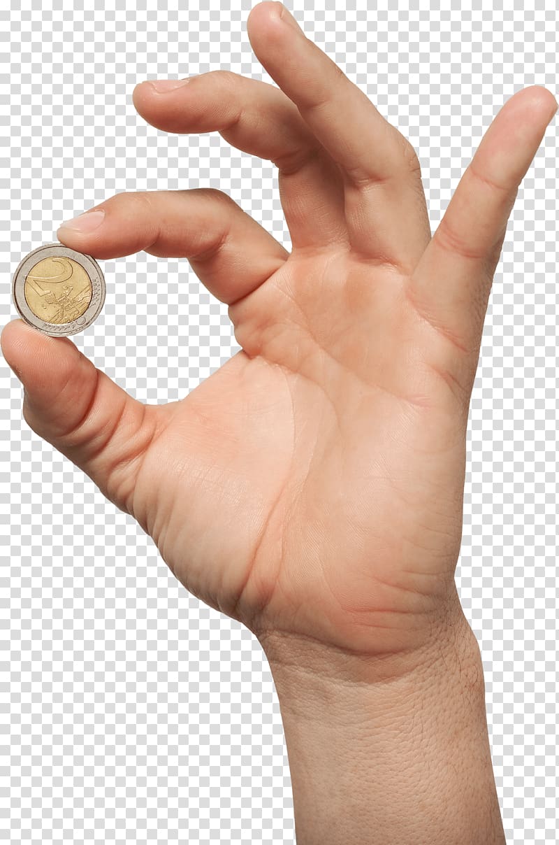 person holding 2 Euro coin illustration, Hand Holding Euro Coin transparent background PNG clipart