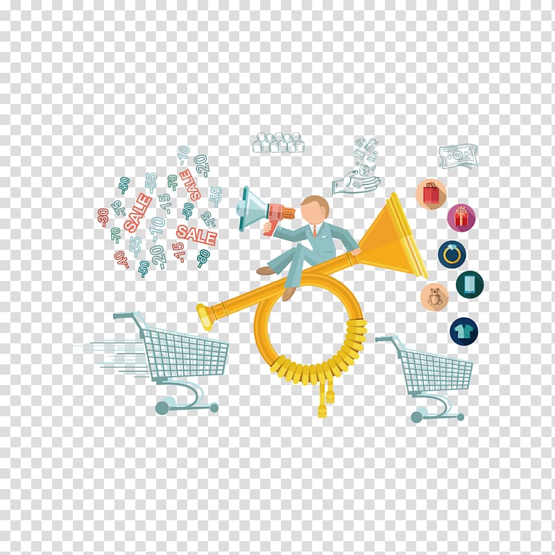 Infographic Illustration, shopping cart speakers and people transparent background PNG clipart