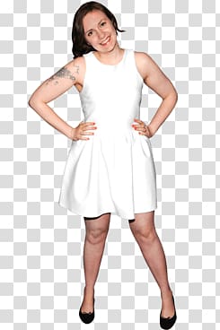 woman holding her waist with both hands, Lena Dunham White Dress transparent background PNG clipart