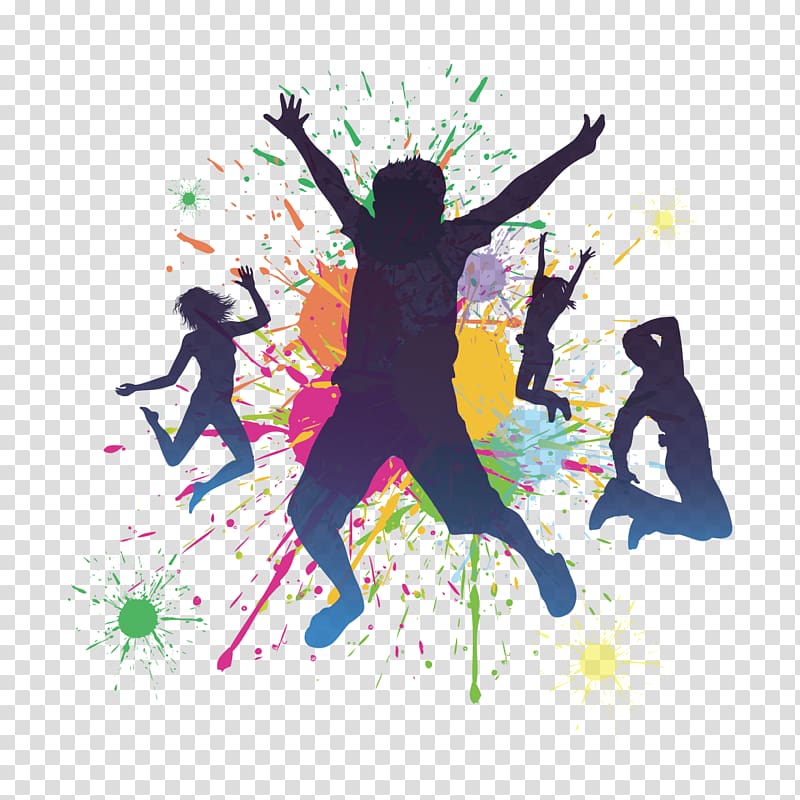 multicolored party people art, Watercolors and dancing people transparent background PNG clipart