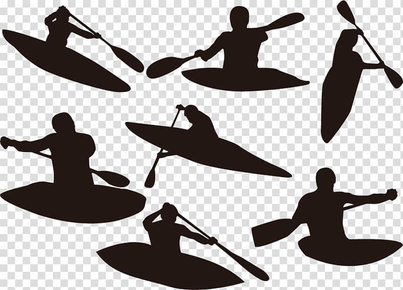 silhouette kayaks illustration, Silhouette Kayaking Canoeing, Kayaking silhouette transparent background PNG clipart