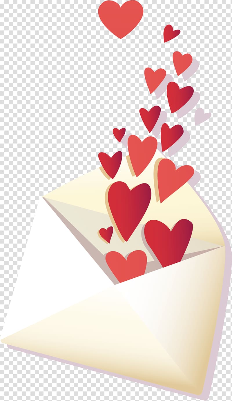 red hearts flying outside the envelope illustration, Letters material transparent background PNG clipart