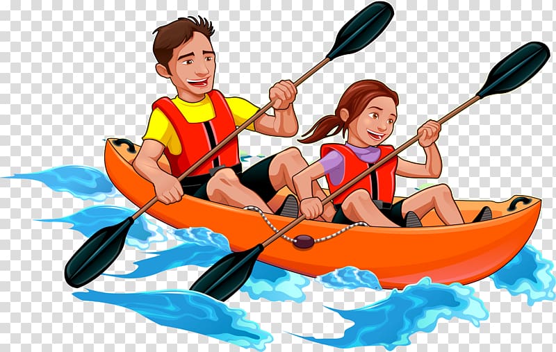 man and woman rowing boat, Kayak Canoe Father Illustration, double boat transparent background PNG clipart