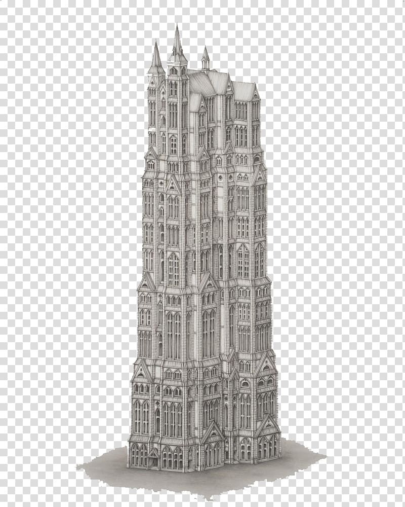 New York City Visual arts Drawing Illustration, Black and white Gothic architecture transparent background PNG clipart