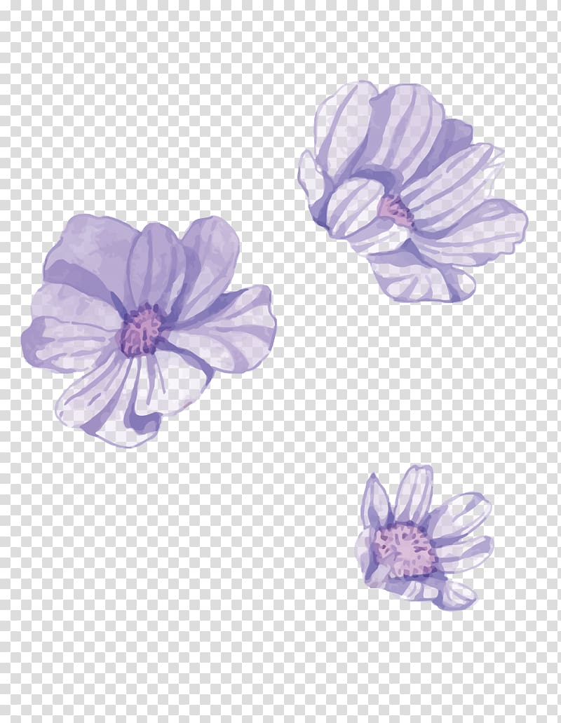 three purple flowers illustrations, Watercolor painting Euclidean , Watercolor flowers transparent background PNG clipart