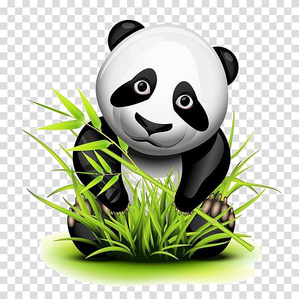 panda , Giant panda Bamboo Drawing, Cartoon panda eat bamboo transparent background PNG clipart