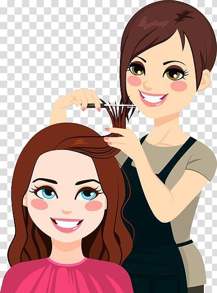 woman cutting hair of girl in pink illustration, Hairdresser Beauty Parlour Comb , The illustrator did the hair styling transparent background PNG clipart