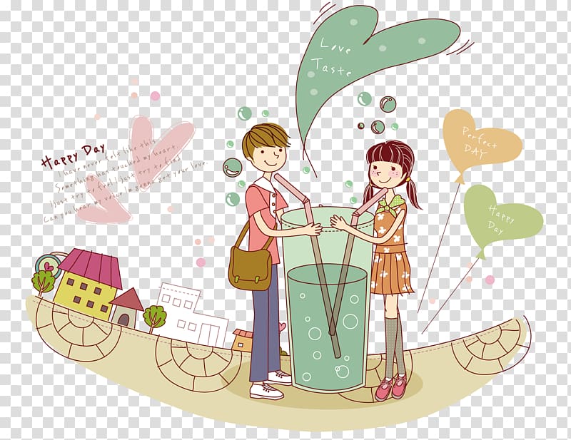Significant other Falling in love Romance, With a cup of juice to drink a couple of transparent background PNG clipart