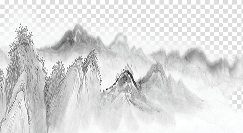 Shan shui Chinoiserie Ink wash painting, Simple Chinese style Castle transparent background PNG clipart