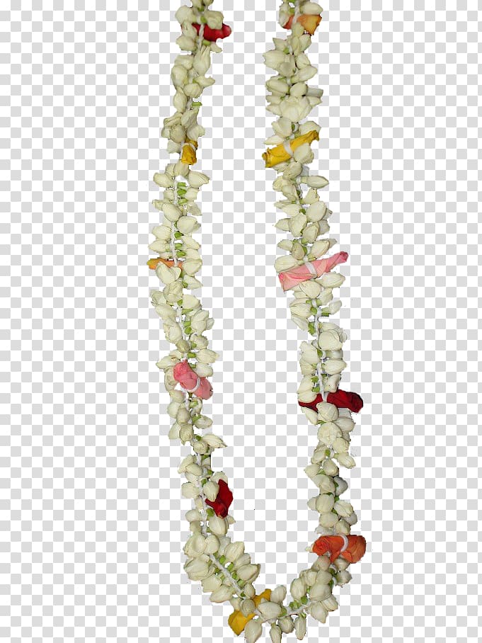 white petaled flower necklace , Garland Flower Hindu wedding Jasmine, garland transparent background PNG clipart