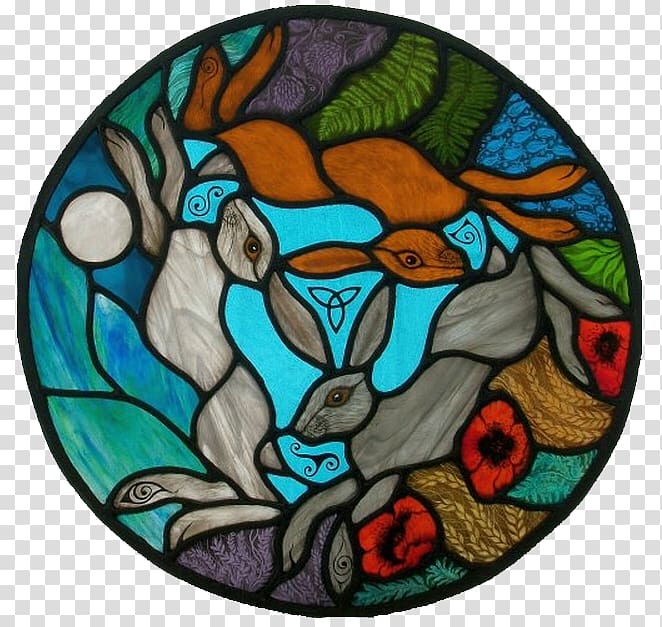 Stained glass Window Three hares Came glasswork, window transparent background PNG clipart