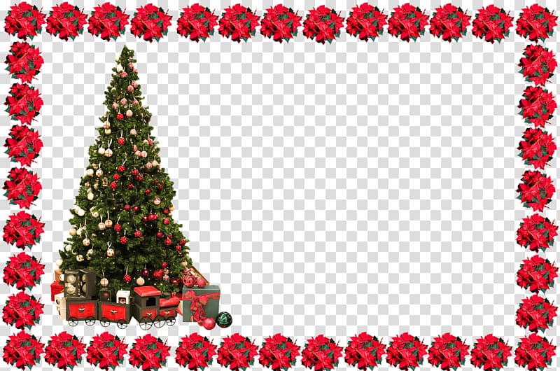 gift boxes under Christmas tree art, Christmas Frame With Tree transparent background PNG clipart