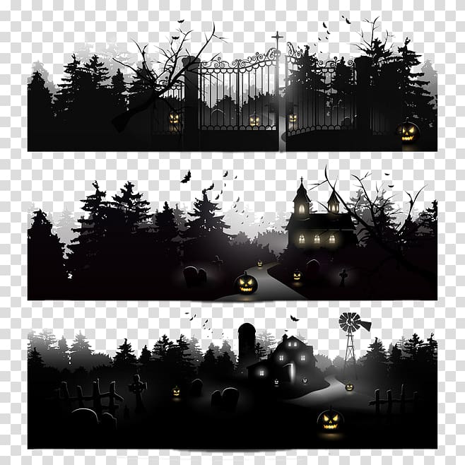 cemetery collage illustration, Halloween, Halloween black background transparent background PNG clipart