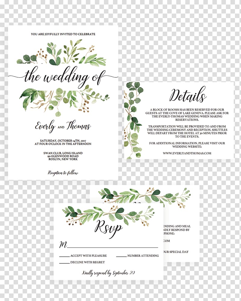 three the wedding of, details, and rsup text illustration, Wedding invitation Green wedding Watercolor painting Convite, Watercolor plant transparent background PNG clipart
