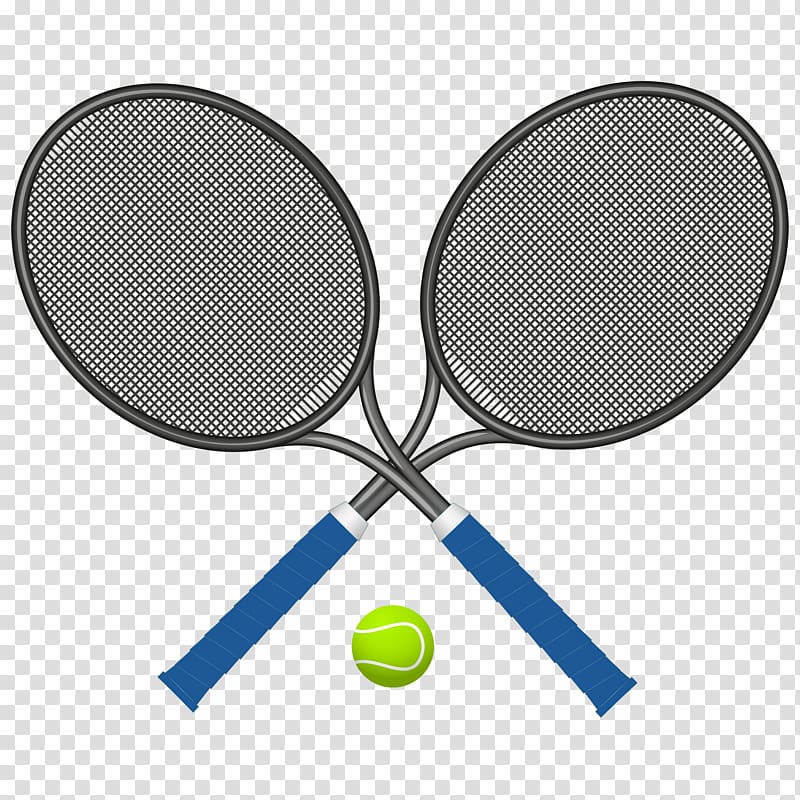two blue-and-gray rackets with green tennis ball, Tennis Racket , Cross tennis racket transparent background PNG clipart