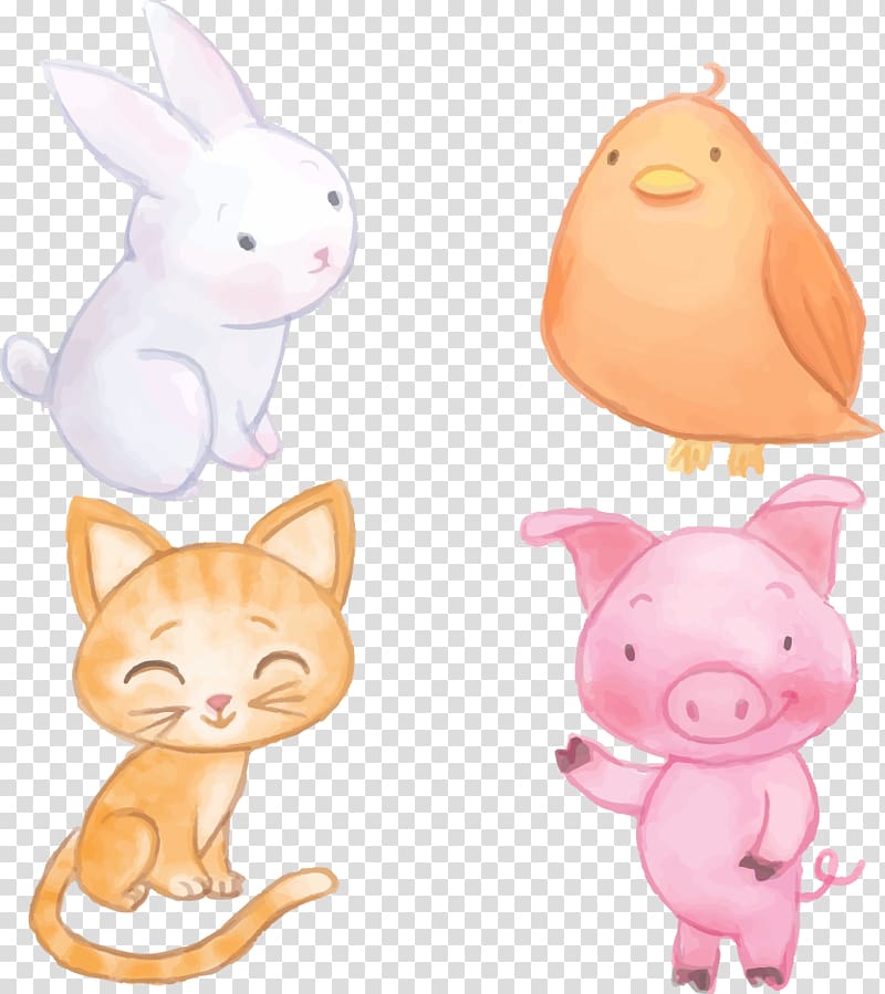 Domestic pig Watercolor painting Euclidean Animal, small rabbit and pig transparent background PNG clipart