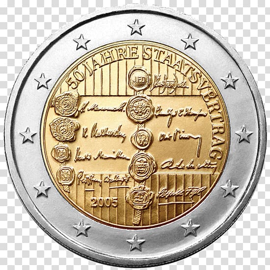 2 euro commemorative coins 2 euro coin Austrian euro coins, 50 fen coins transparent background PNG clipart