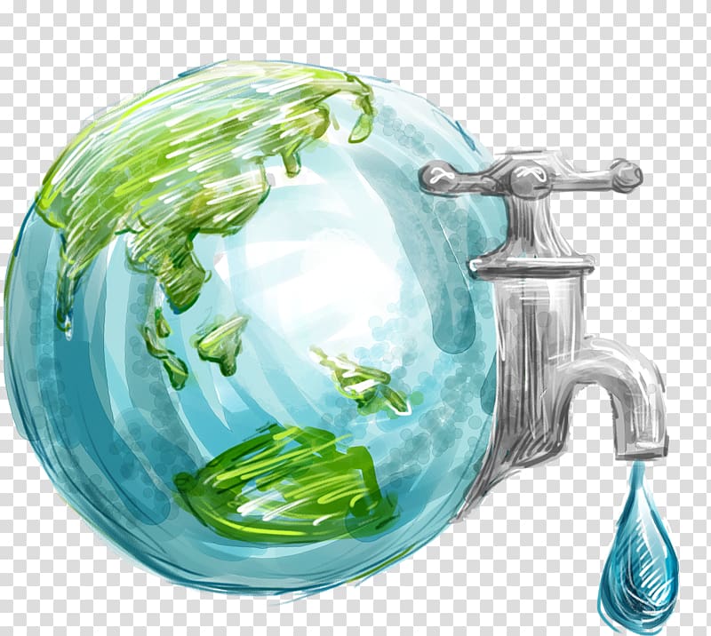 Earth with spigot painting, Earth World Water Day Water conservation Water efficiency, Environmental Earth transparent background PNG clipart
